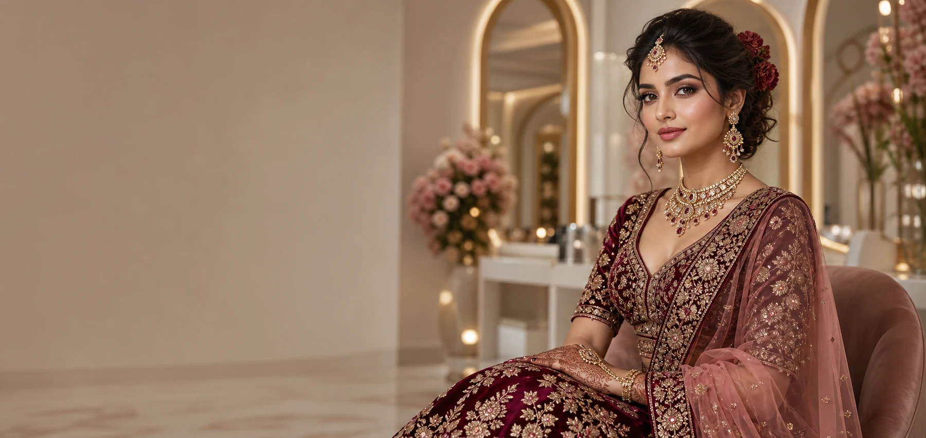 Elegant Indian bride in a premium Rayslight salon setting